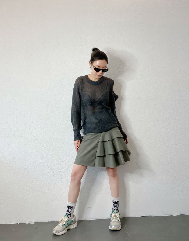 Grey Irregular Ruffle Skirt #250319